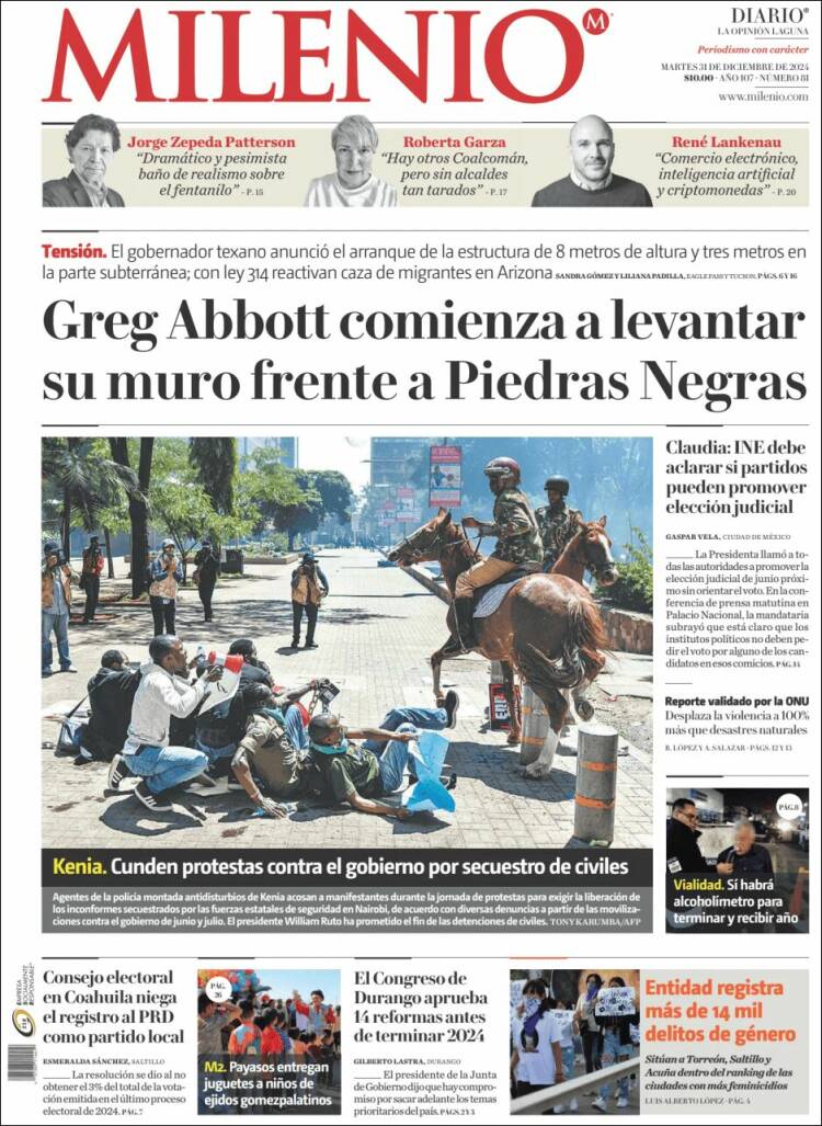 Portada de Milenio - Laguna (M&eacute;xico)