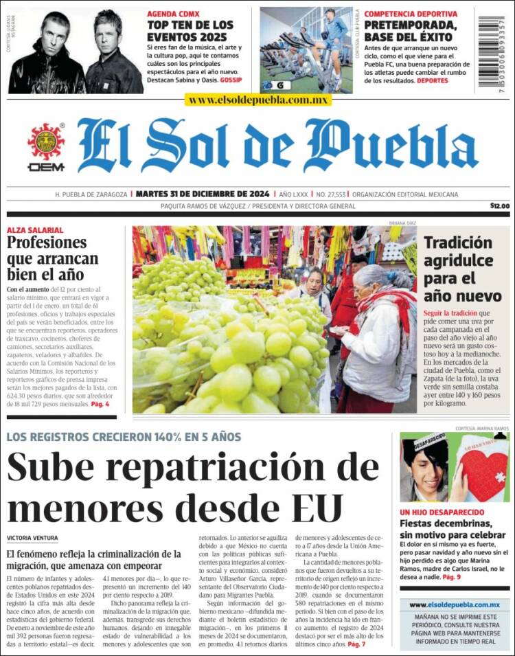 Portada de El Sol de Puebla (M&eacute;xico)