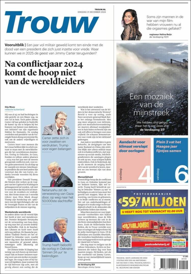 Portada de Trouw (Pa&iacute;ses Bajos)