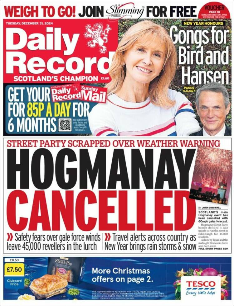 Portada de Daily Record (Reino Unido)