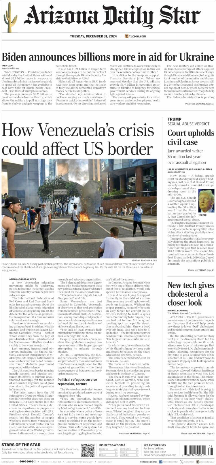 Portada de Arizona Daily Star (USA)