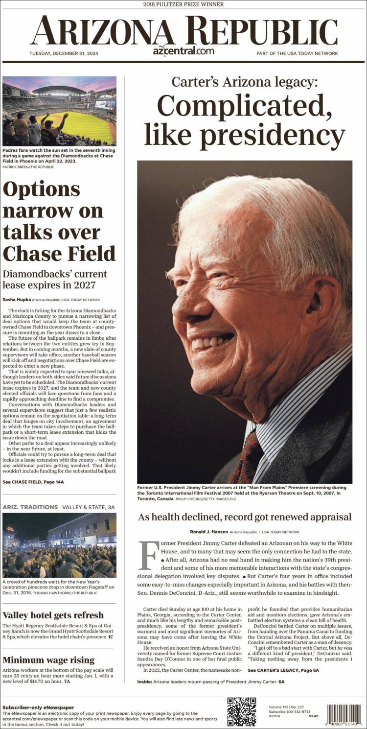 Portada de Arizona Republic News (USA)