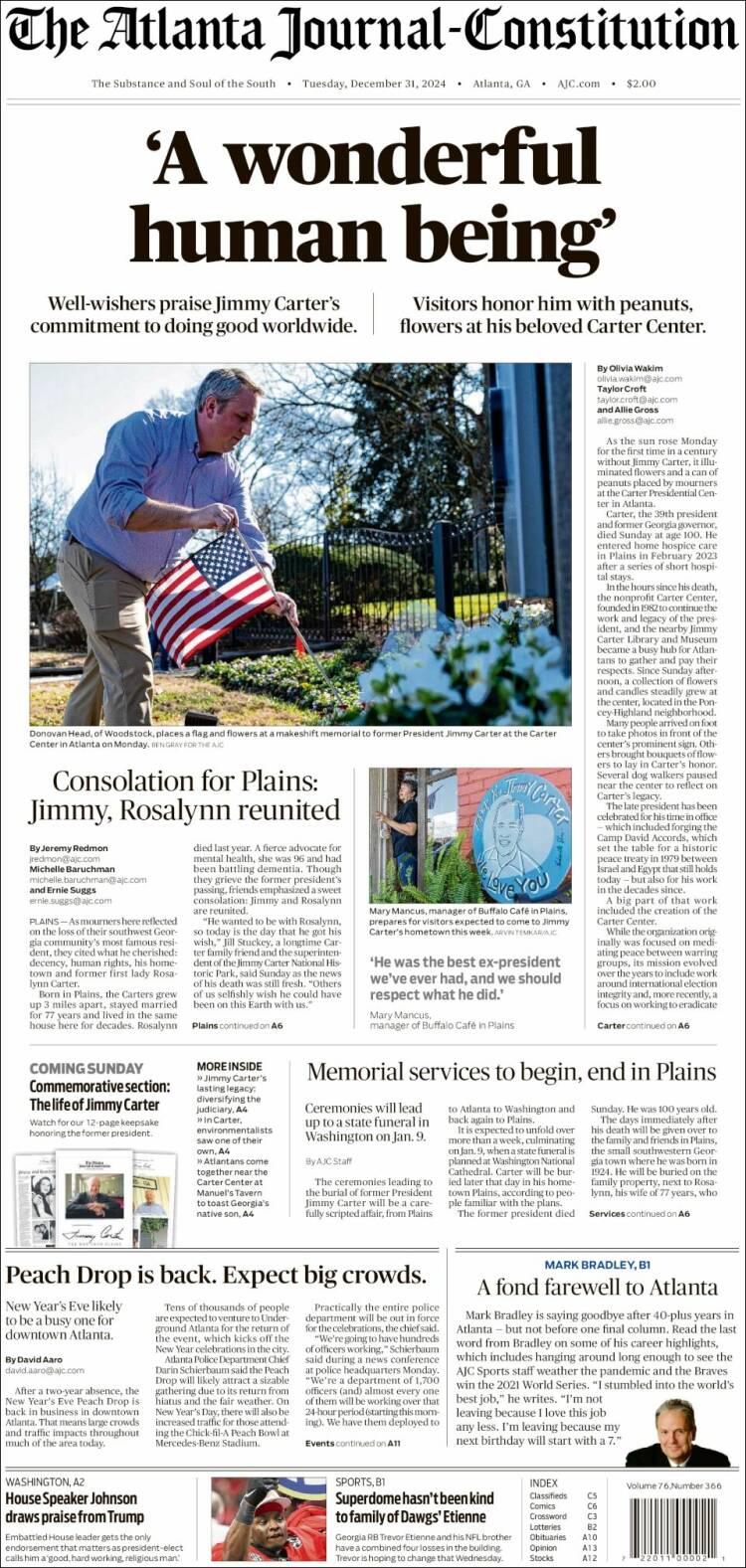 Portada de The Atlanta Journal-Constitution (USA)