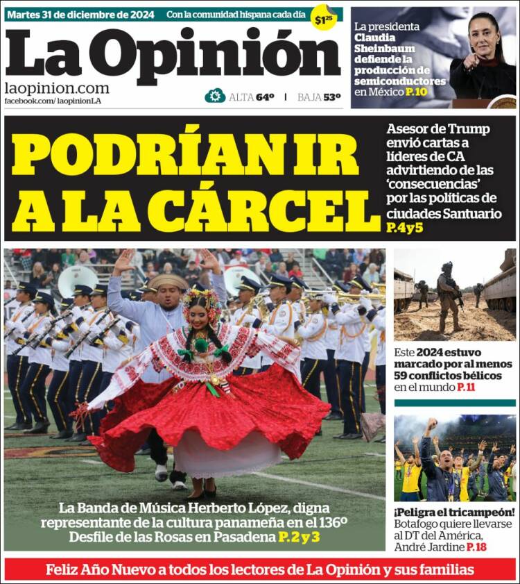Portada de La Opinión (USA)
