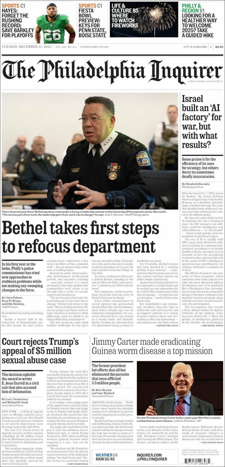 Portada de Philadelphia Inquirer (USA)
