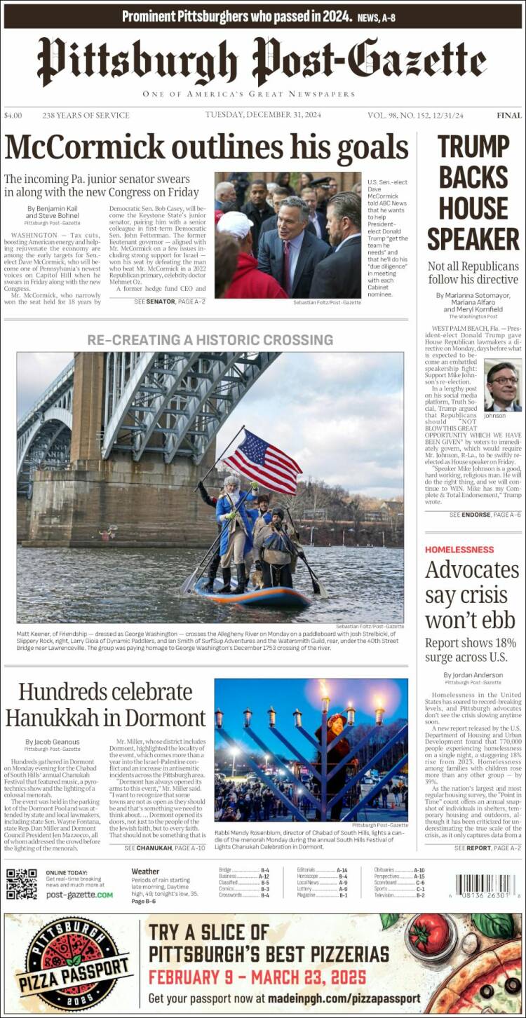 Portada de Pittsburgh Post-Gazette (USA)