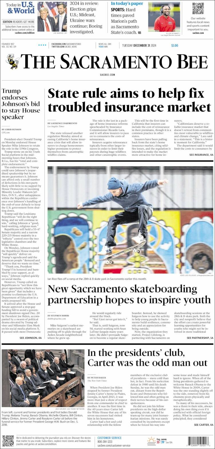 Portada de The Sacramento Bee (USA)