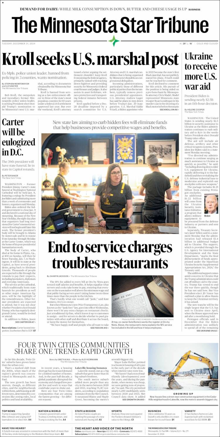Portada de Star Tribune (USA)