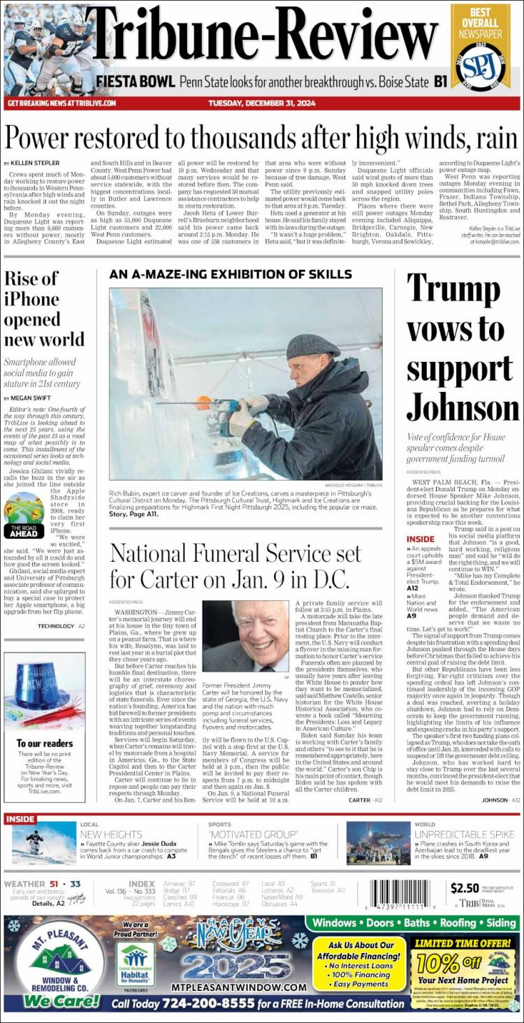 Portada de Tribune-Review (USA)