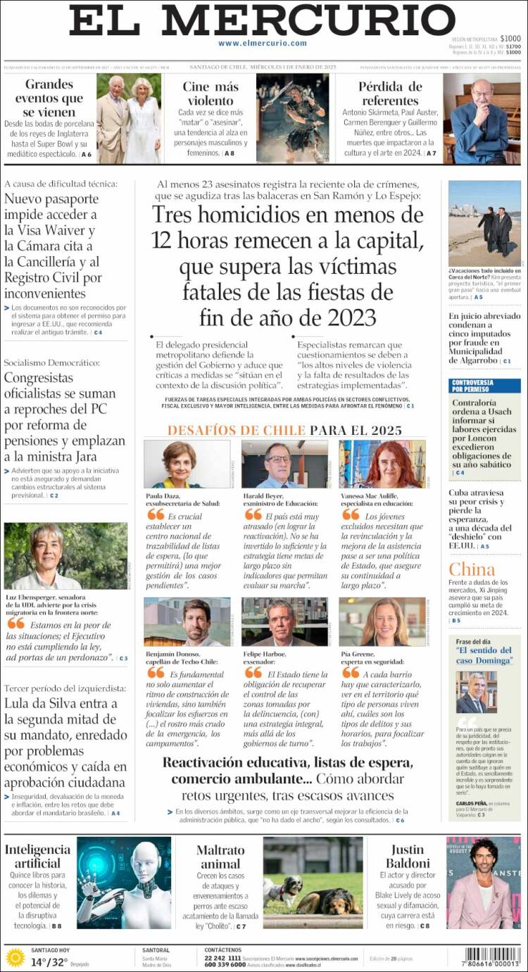 Portada de El Mercurio (Chile)