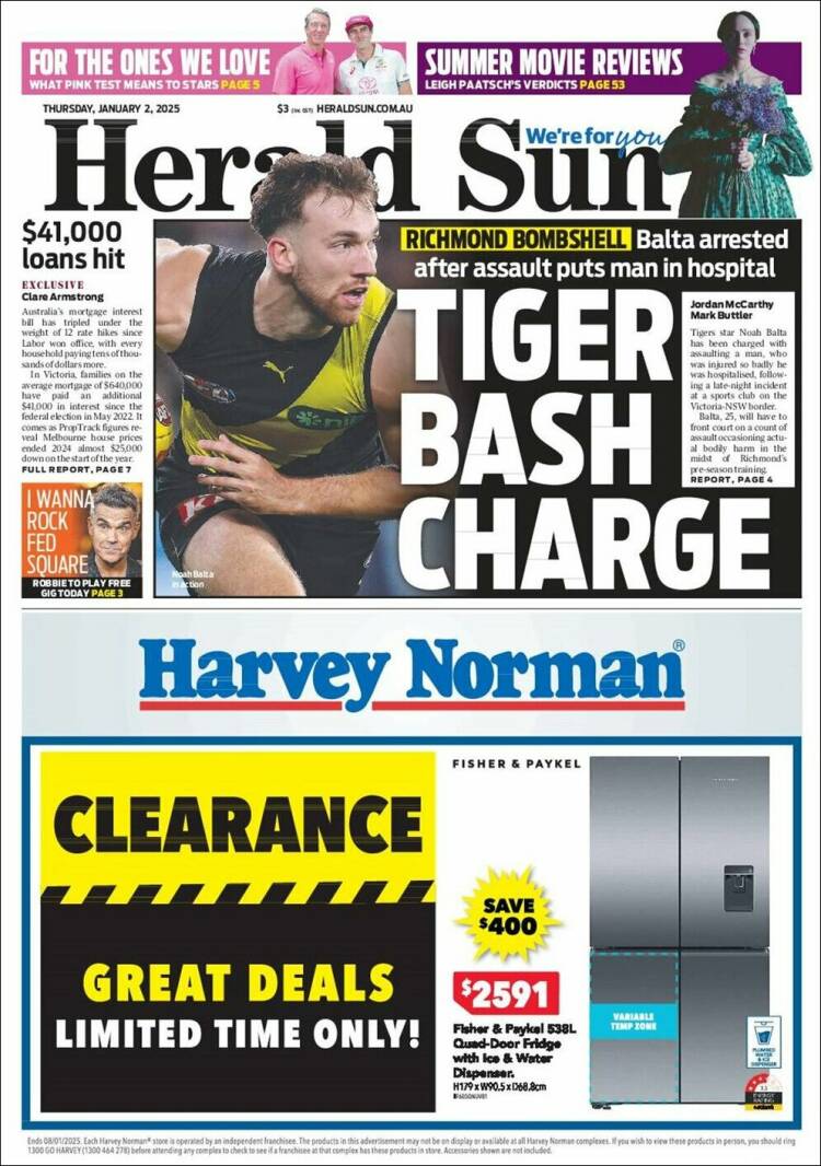 Portada de Herald Sun (Australia)
