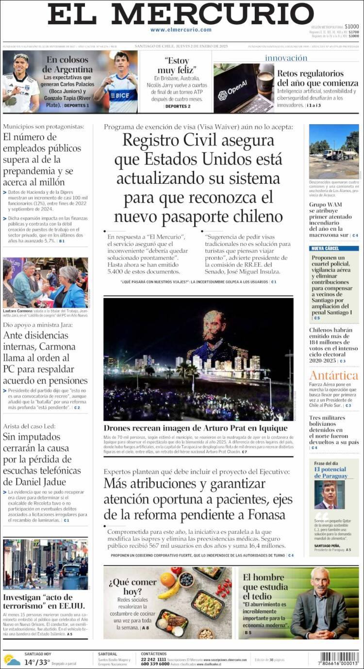Portada de El Mercurio (Chile)