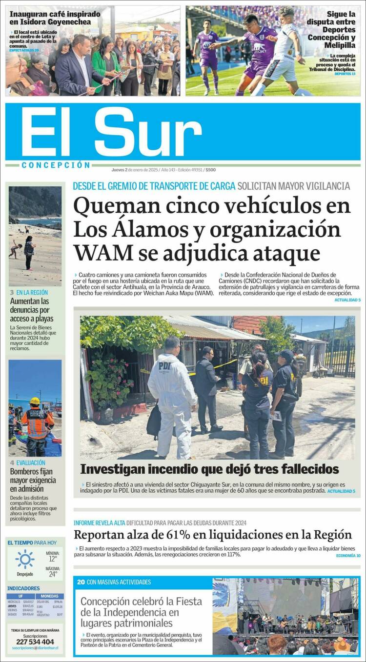 Portada de El Sur (Chile)