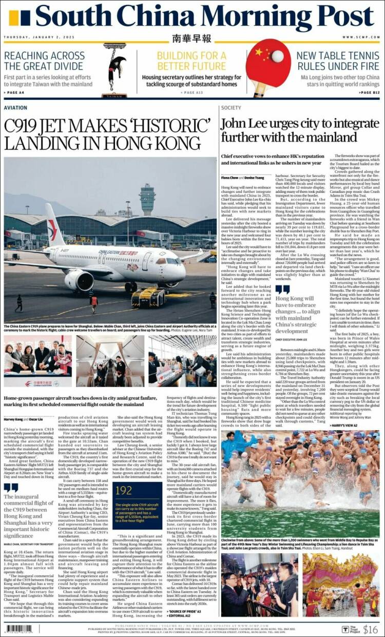 Portada de South China Morning Post (China)
