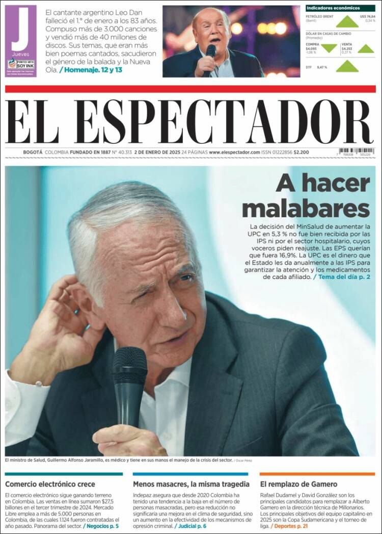 Portada de El Espectador (Colombia)