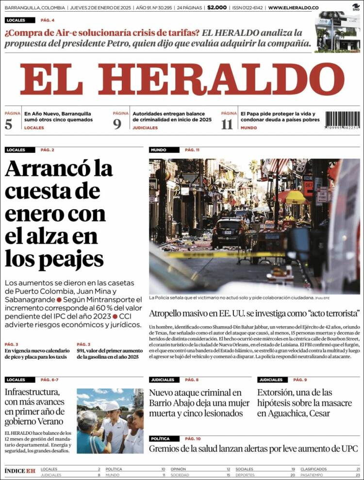 Portada de El Heraldo (Colombia)