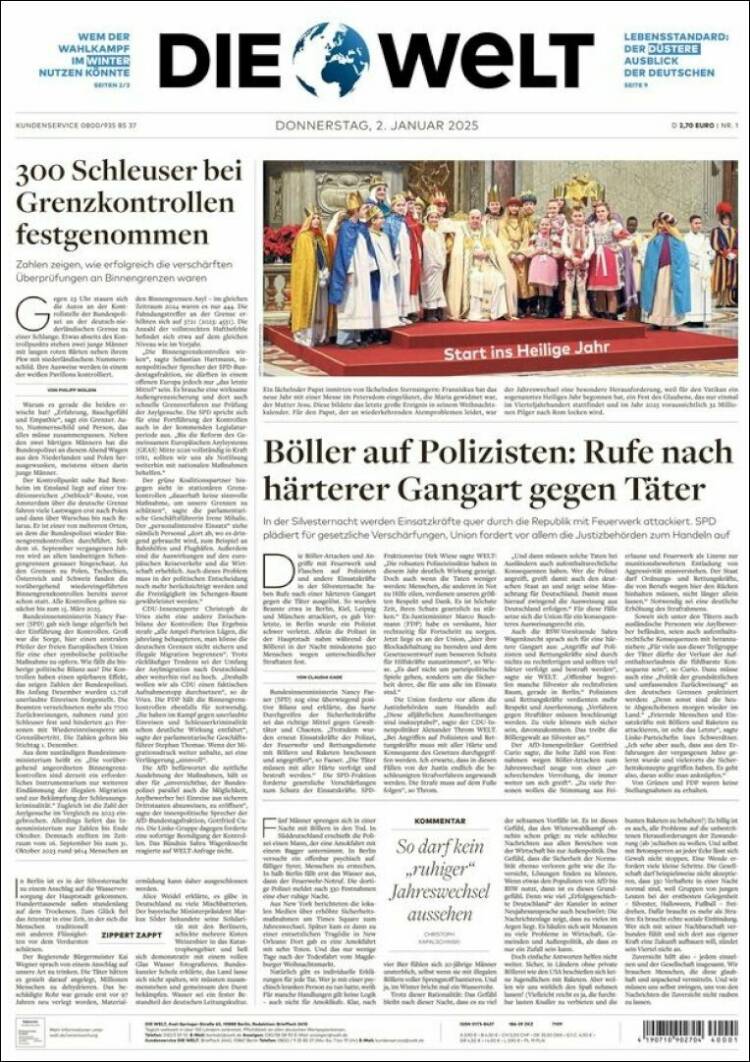 Portada de Die Welt (Alemania)