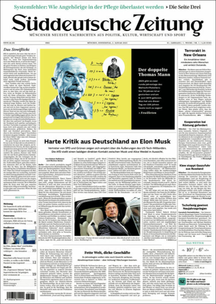 Portada de Sueddeutsche (Alemania)