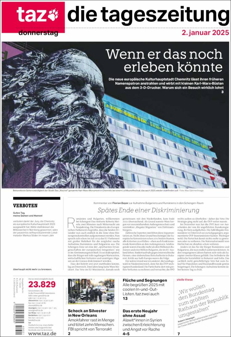 Portada de Die Tageszeitung (Alemania)