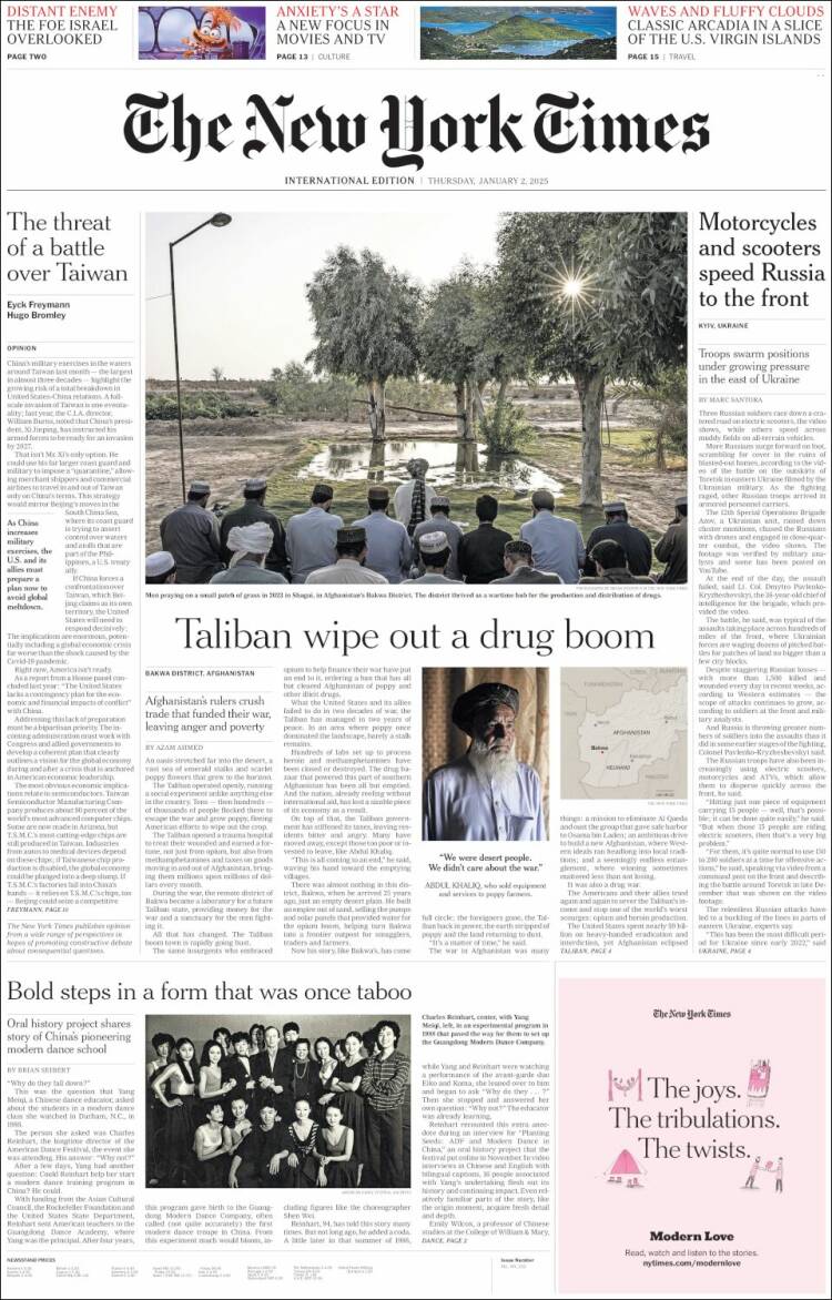 Portada de International New York Times (Europa)