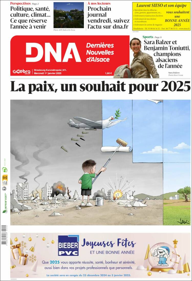 Portada de Les Dernières Nouvelles d'Alsace (Francia)
