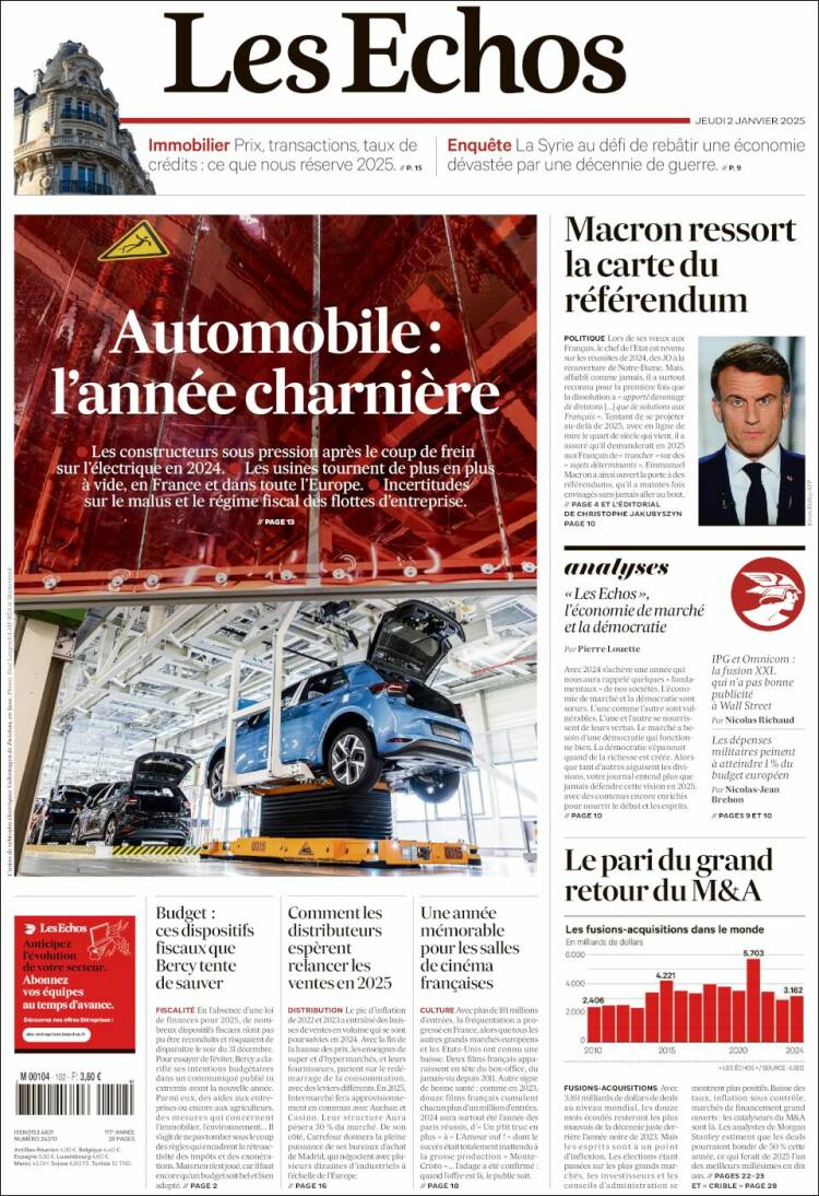 Portada de Les Echos (Francia)