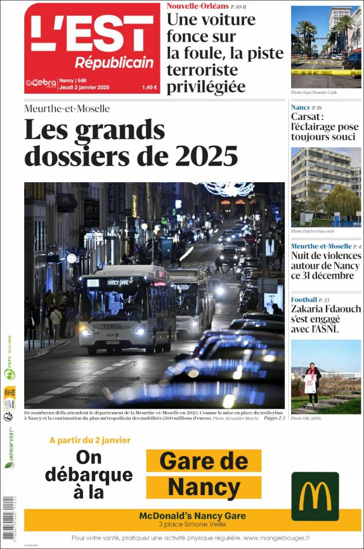 Portada de L'Est Republicain (Francia)