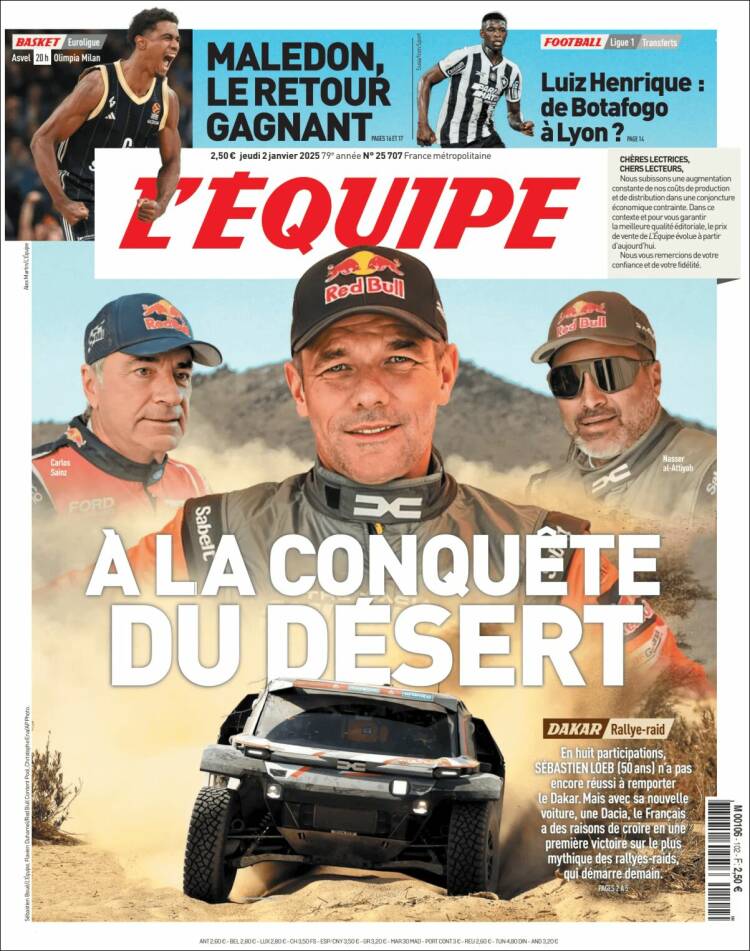 Portada de L'Equipe (Francia)