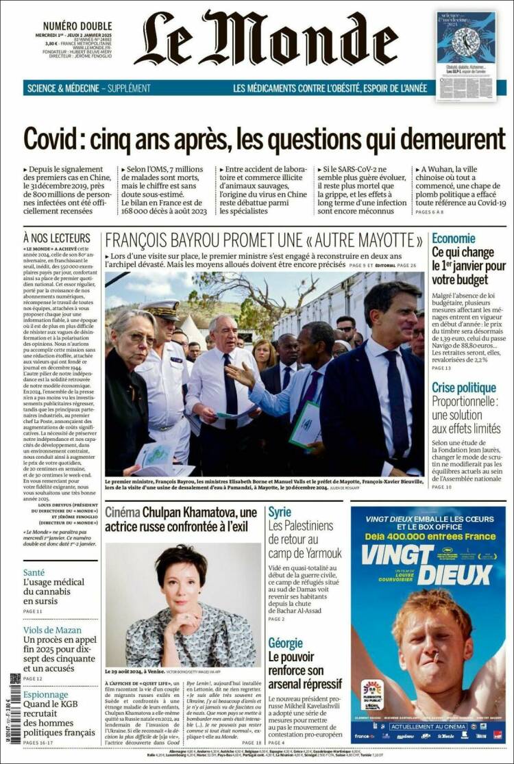 Portada de Le Monde (France)