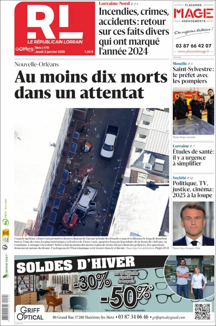 Portada de Le Republicain Lorrain (Francia)