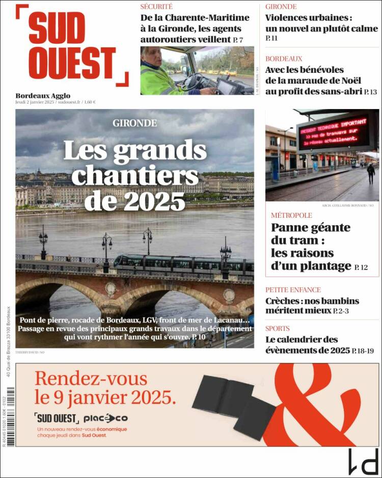 Portada de Sud Ouest (Francia)
