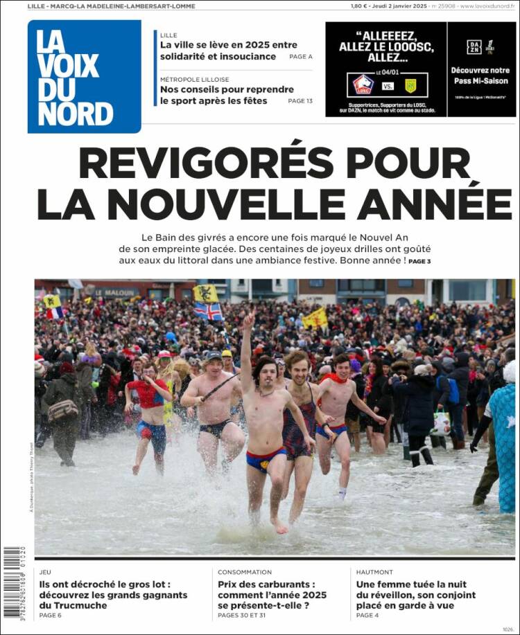 Portada de La Voix du Nord (Francia)