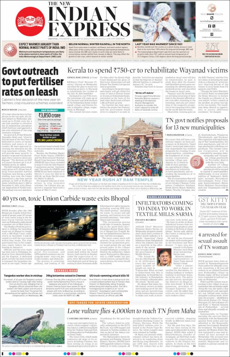 Portada de New Indian Express (India)