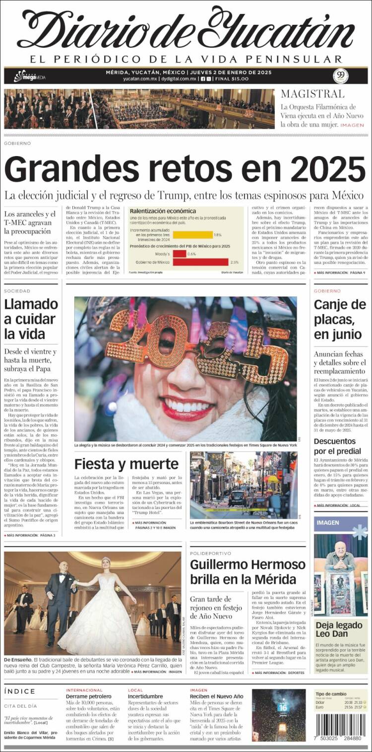 Portada de Diario de Yucatán (M&eacute;xico)