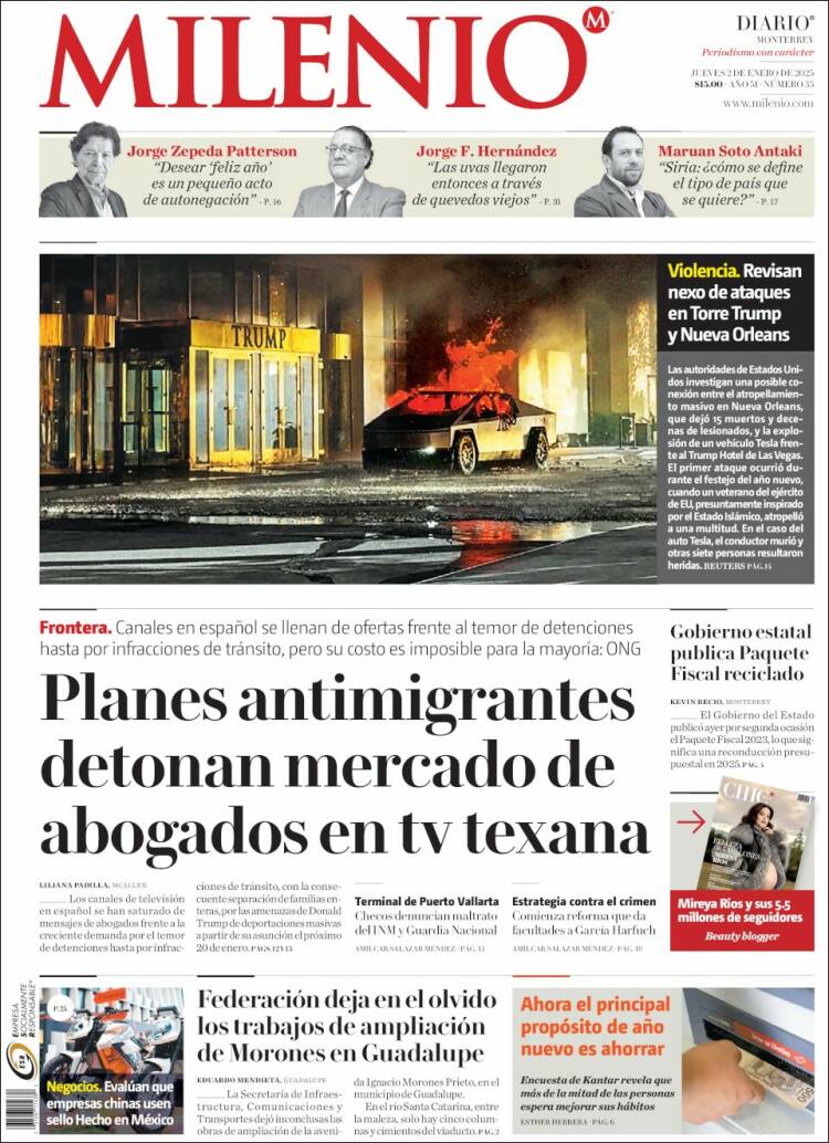 Portada de Milenio de Monterrey (M&eacute;xico)