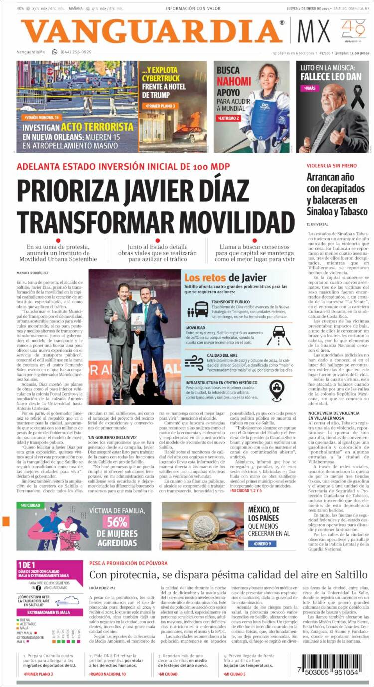 Portada de Vanguardia (M&eacute;xico)
