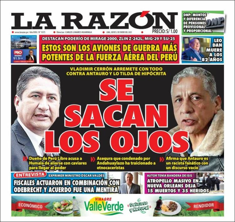 Portada de La Razón (Perú)
