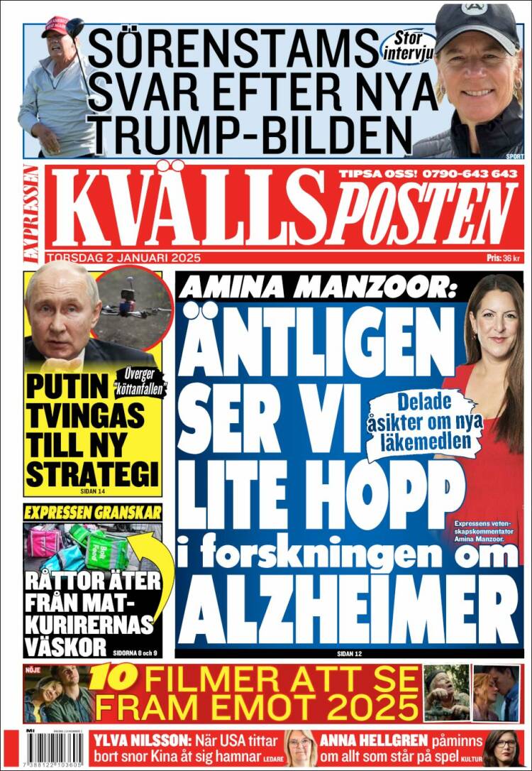 Portada de Kvällsposten (Suecia)