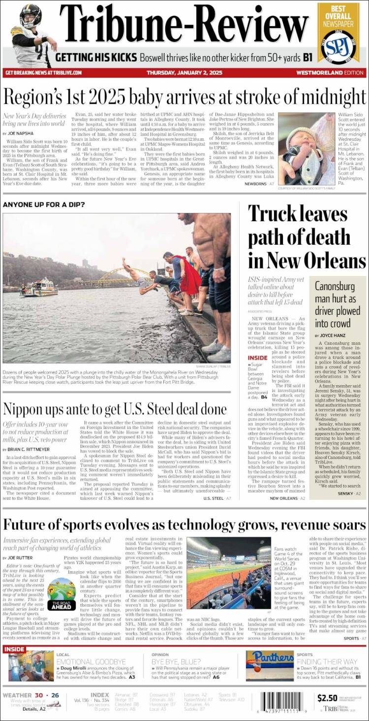 Portada de Tribune-Review (USA)