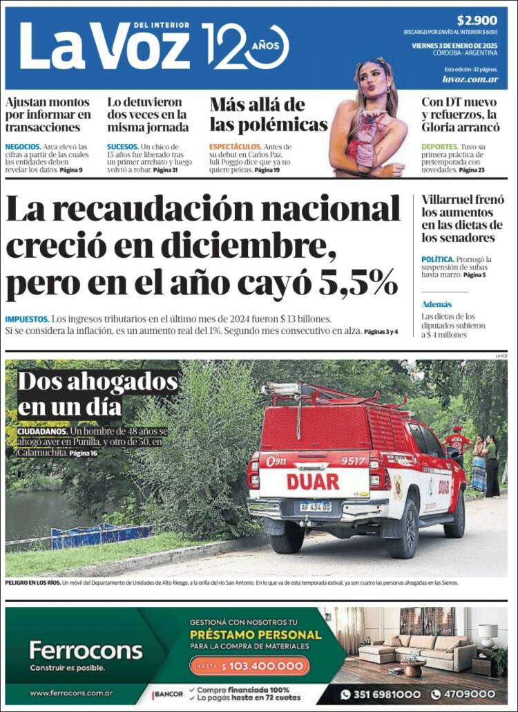 Portada de La Voz del Interior (Argentina)