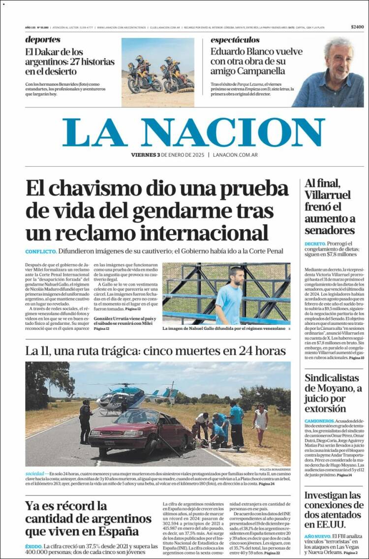 Portada de La Nación (Argentina)