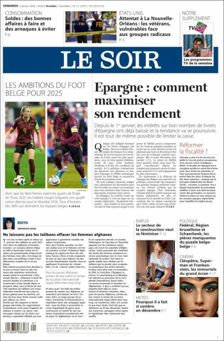 Portada de Le Soir (Belgique)