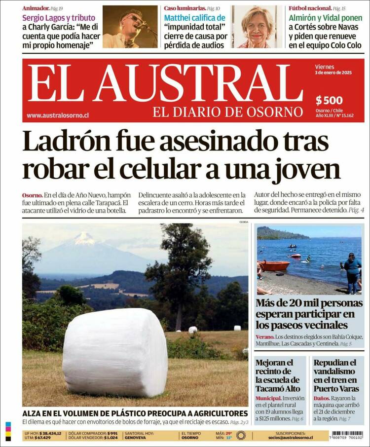 Portada de El Austral de Osorno (Chile)