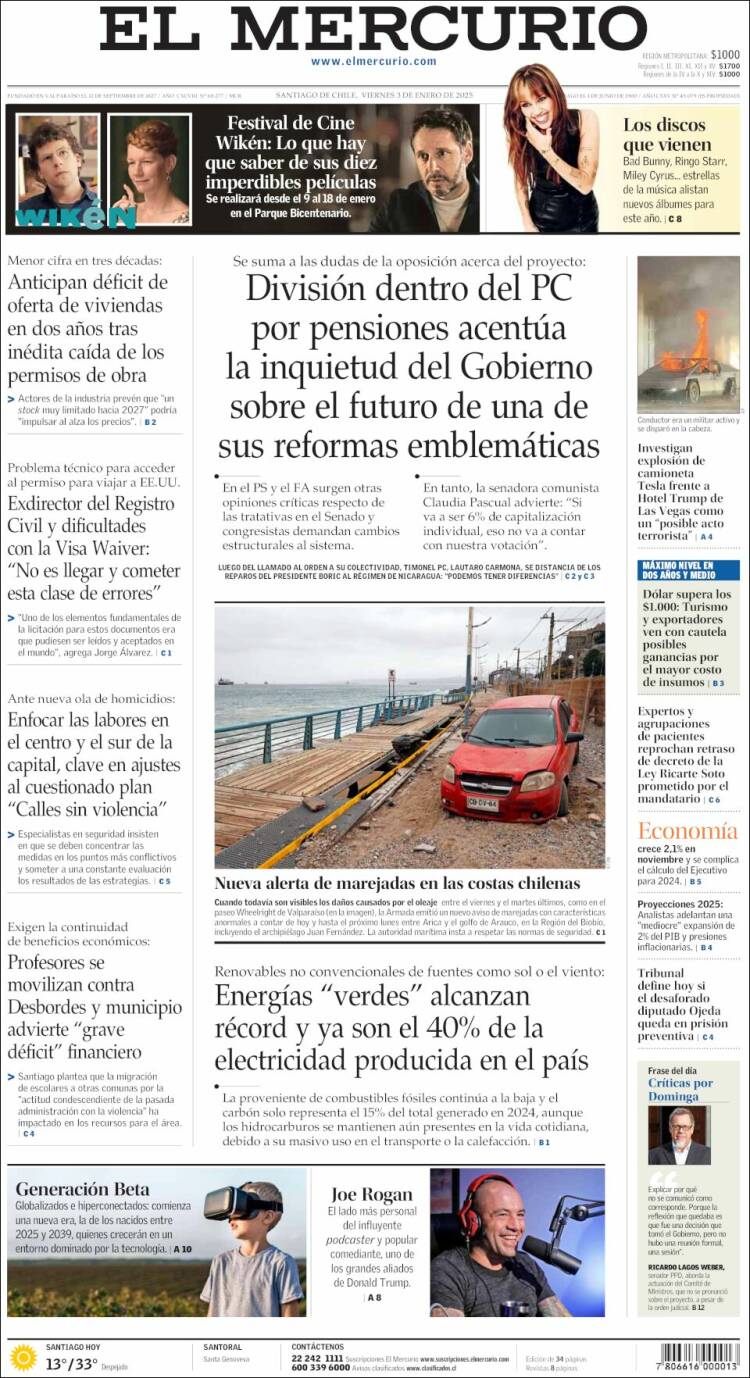 Portada de El Mercurio (Chile)