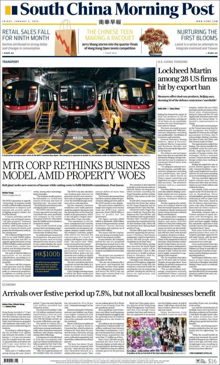 Portada de South China Morning Post (China)