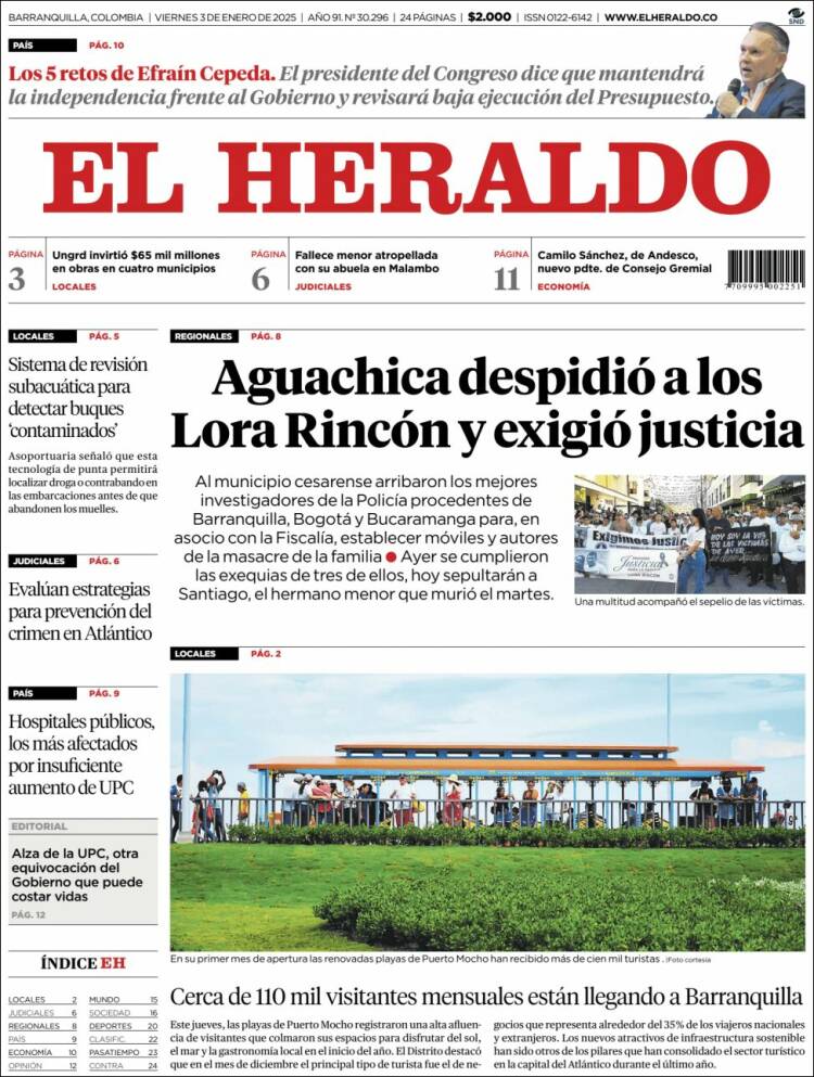 Portada de El Heraldo (Colombia)