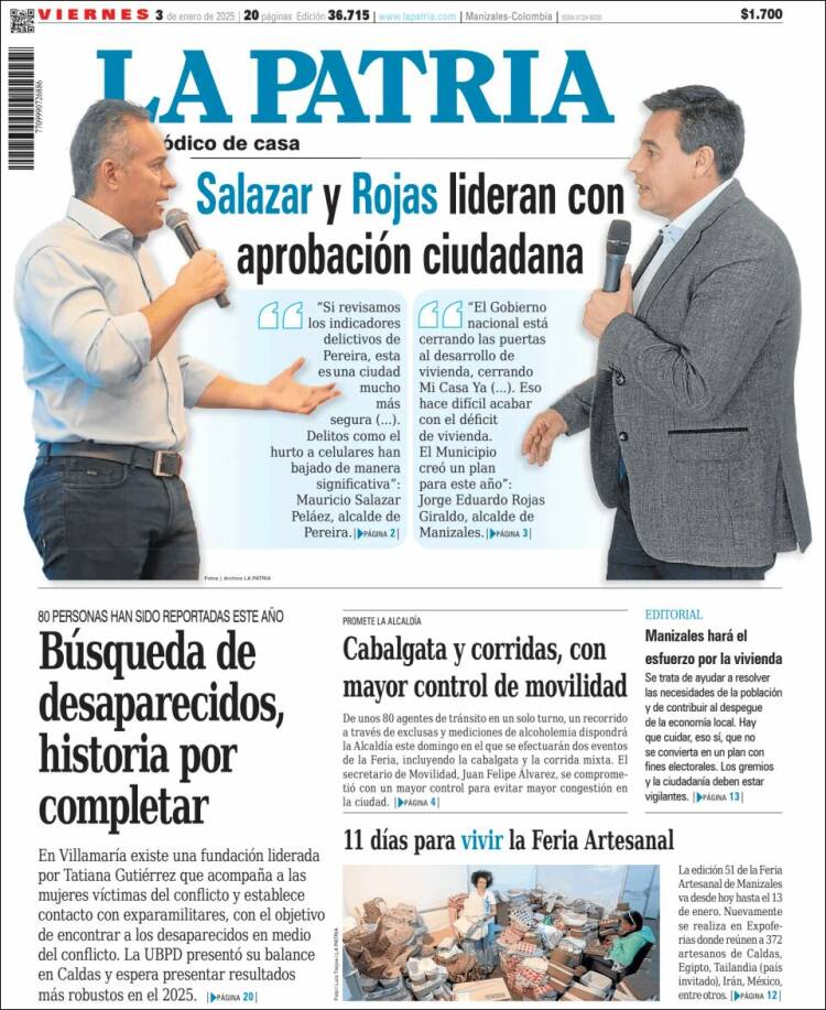 Portada de La Patria (Colombia)