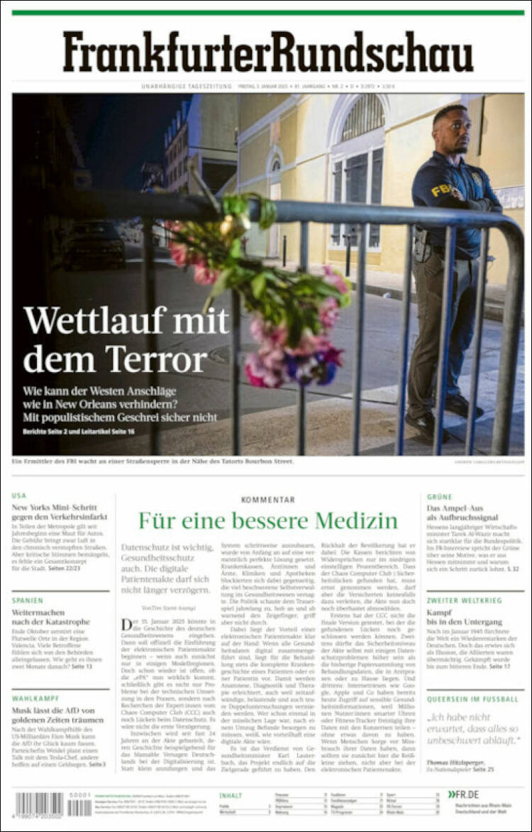 Portada de Frankfurter Rundschau (Alemania)
