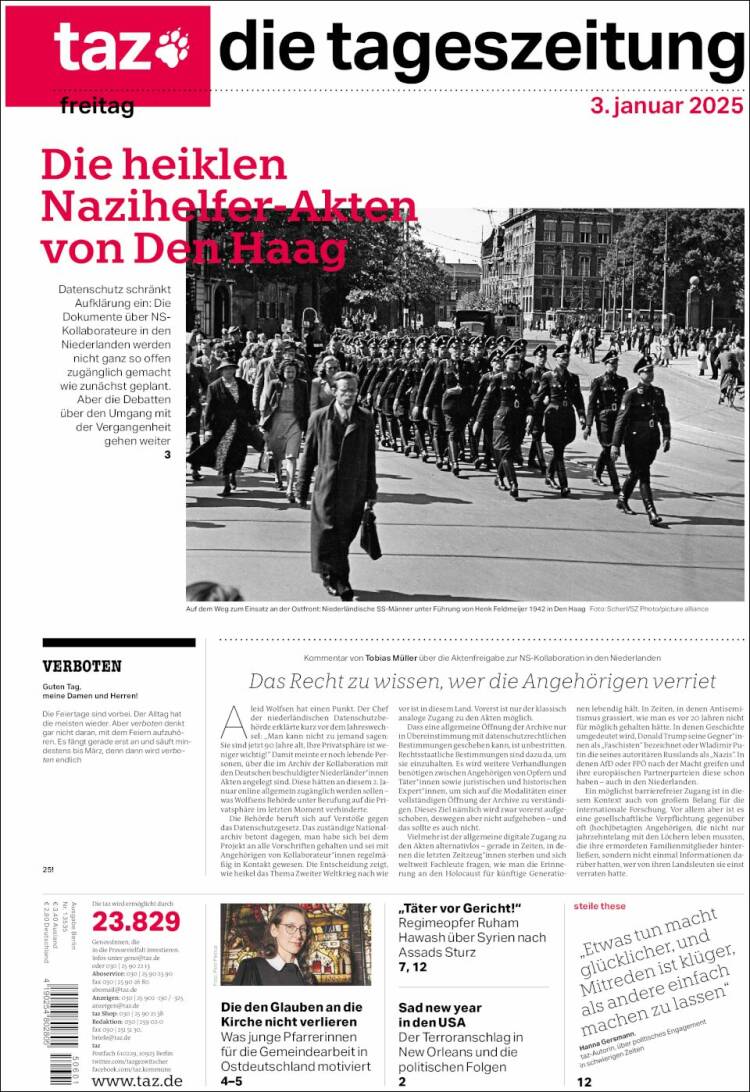 Portada de Die Tageszeitung (Alemania)