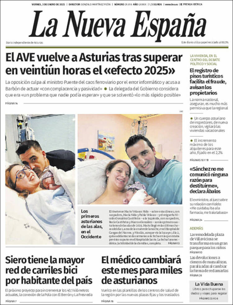 Portada de La Nueva España (España)